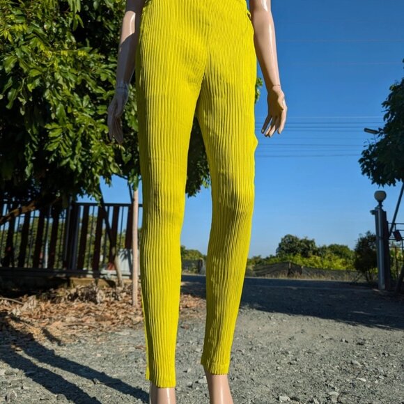 Rare ISSEY MIYAKE Lime Green Sample Pants Pleated Open Hip Trousers S M L - Picture 4 of 9